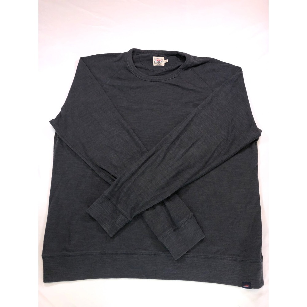 Faherty Brand Mens Large Charcoal Gray Slub Knit Raglan Crewneck Pullover Shirt